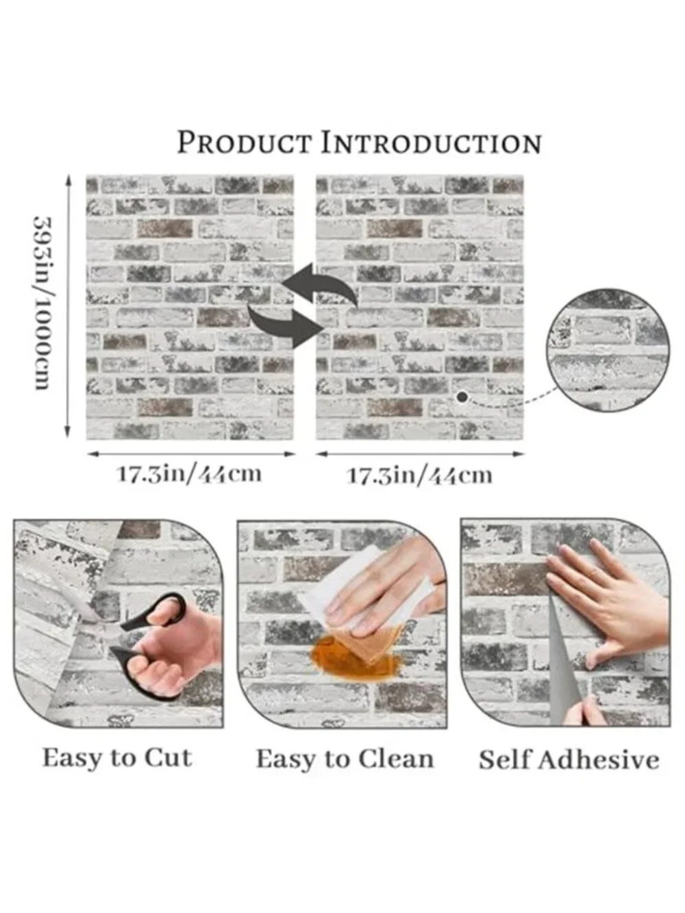 Peel and Stick Brick Wallpaper Grey White 3D Self Adhesive Removable Vinyl